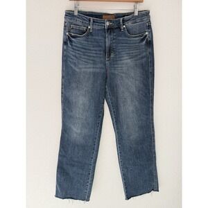 Judy Blue Straight Fit Jeans Women's 13/31 Raw Frayed Hem Tummy Control Top